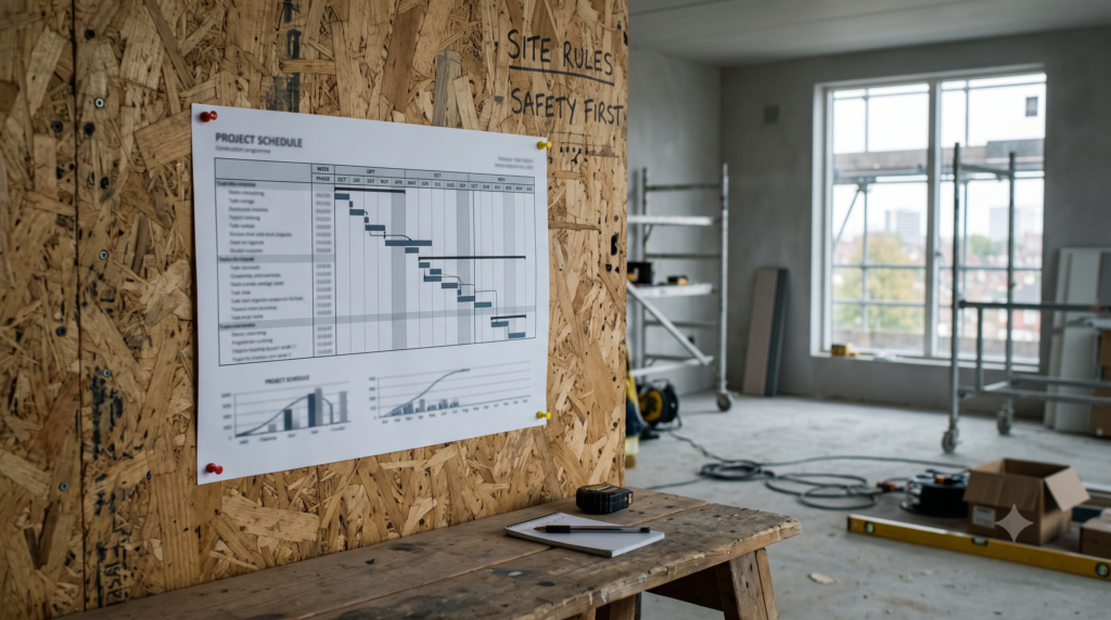 Construction programme with the final clean scheduled as a planned stage