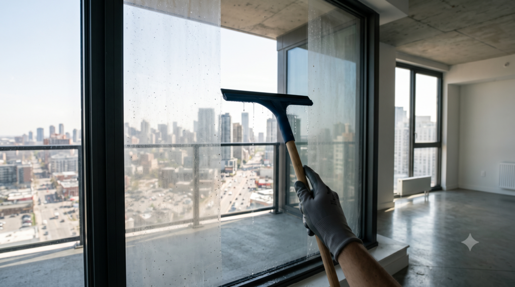 Detailing floor-to-ceiling glass, the slowest part of a builders clean